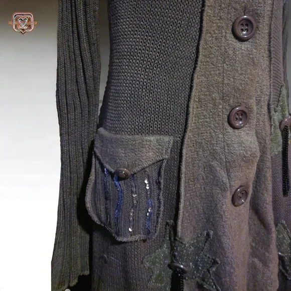 Fantazia Lagerlook Wool Patchwork Knit Oversized Cardigan Sweater, Medium - Picture 5 of 11